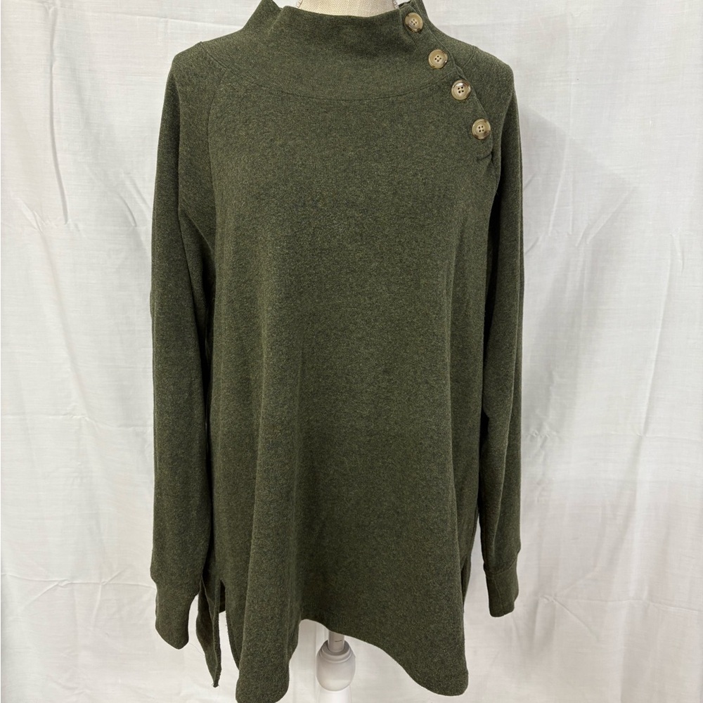 J. Crew Olive Green Button-Shoulder Turtleneck Sweater